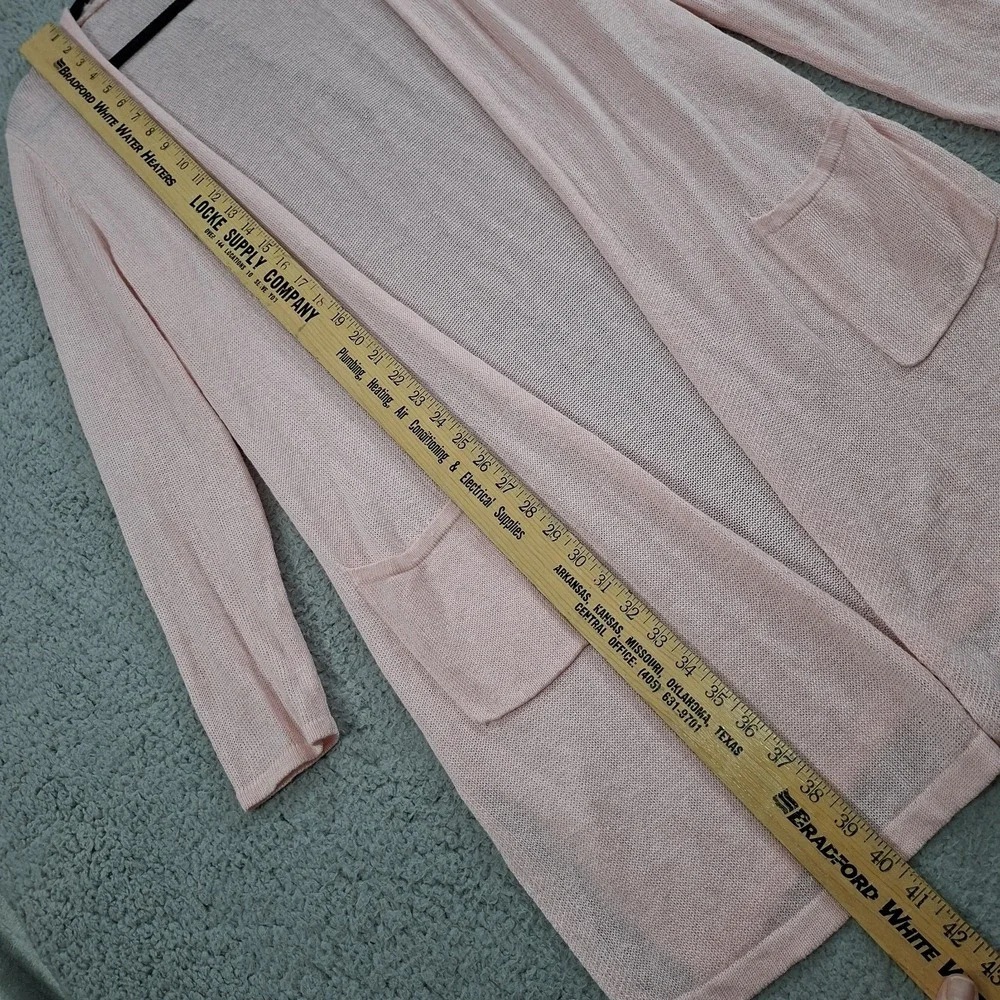 J. Jill Cardigan Womens L Pink Open Front Long Sleeve Knit Pockets Linen Blend‎